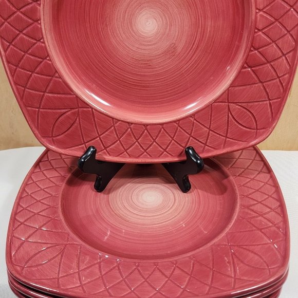 4 Pfaltzgraff Paradise Flame Square Dinner Plates 11.5" embossed stoneware - Picture 3 of 8